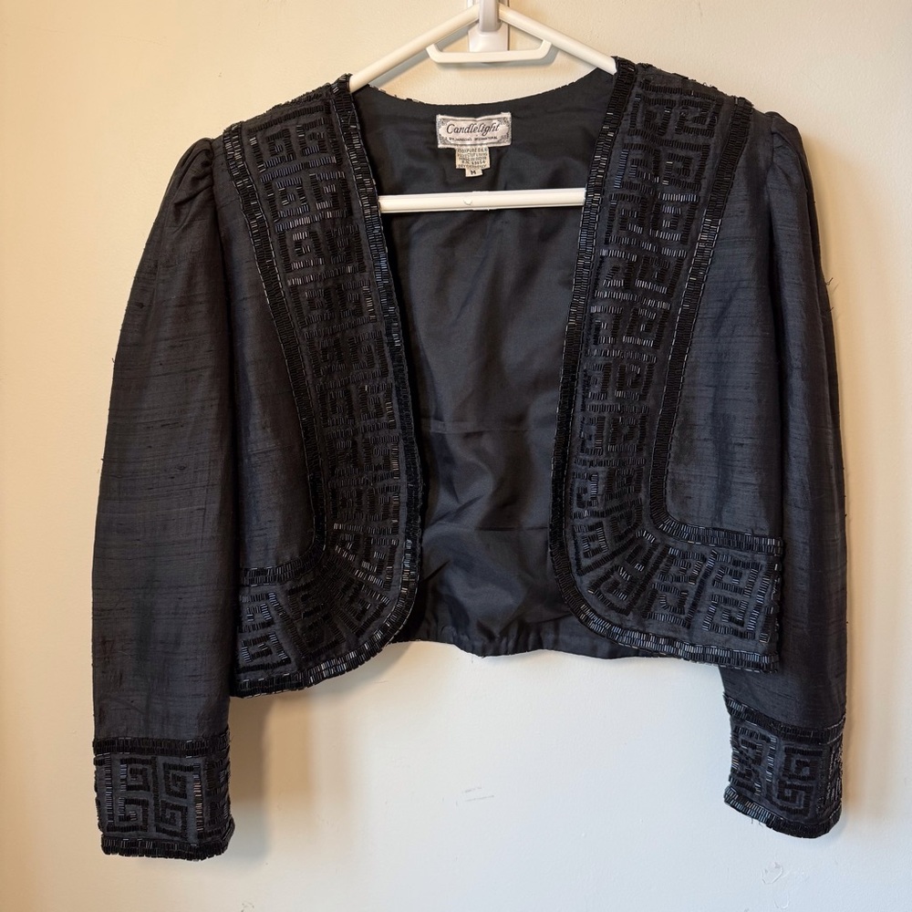 Vintage Bolero jacket silk with intricate beaded detail cropped shoulder pads
